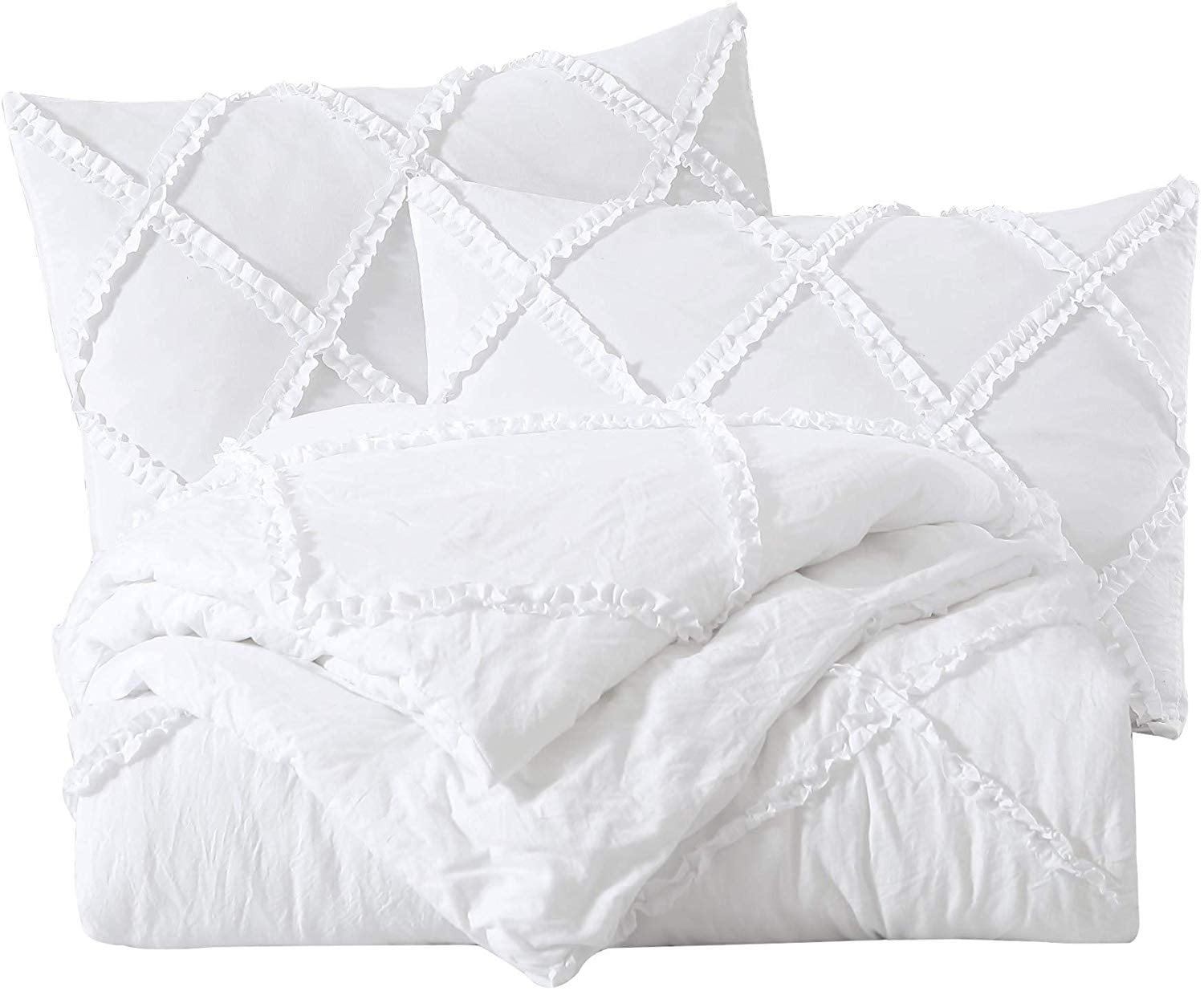 Chezmoi Collection Vivian 3-Piece Diamond Ruffle Trim Washed Microfiber Comforter Set