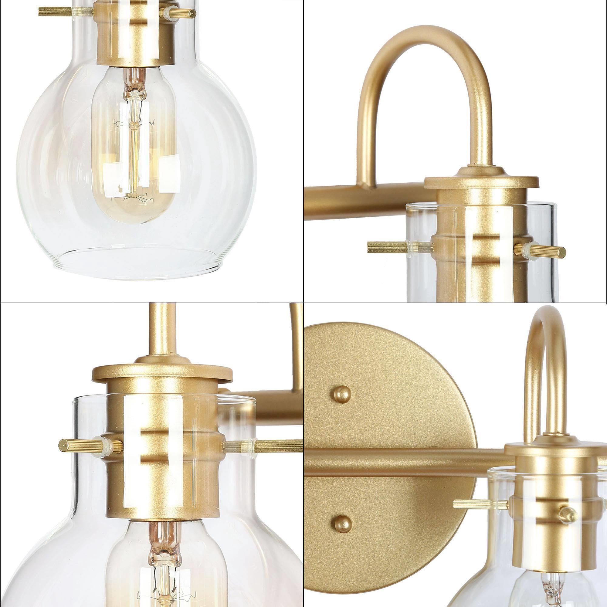LNC 4-Light Gold Round Clear Glass Modern Bathroom Vanity Lighting Fixutre