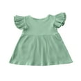 thumbnail image 2 of Kid Baby Girls Dress Solid Ruffles Sleeve Pocket Knee Length A-Line Dress, 2 of 5