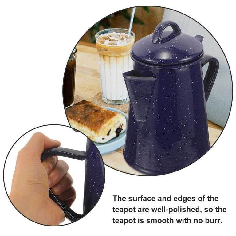 GETAJGHSD Enamel Coated Tea Kettle Dark Blue 1Pcs for Camping and