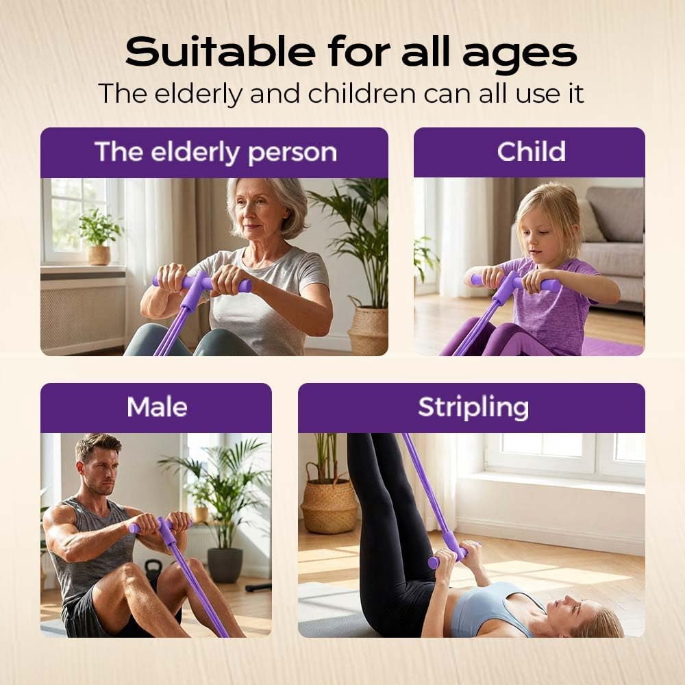 ABPETE Multi-Function Tension Rope,4 Tube Elastic Yoga Pedal Resistance Band with Handle,Natural Latex Tension Rope Fitness Equipment, for Abdomen/Waist/Arm/Leg Stretching Slimming Training