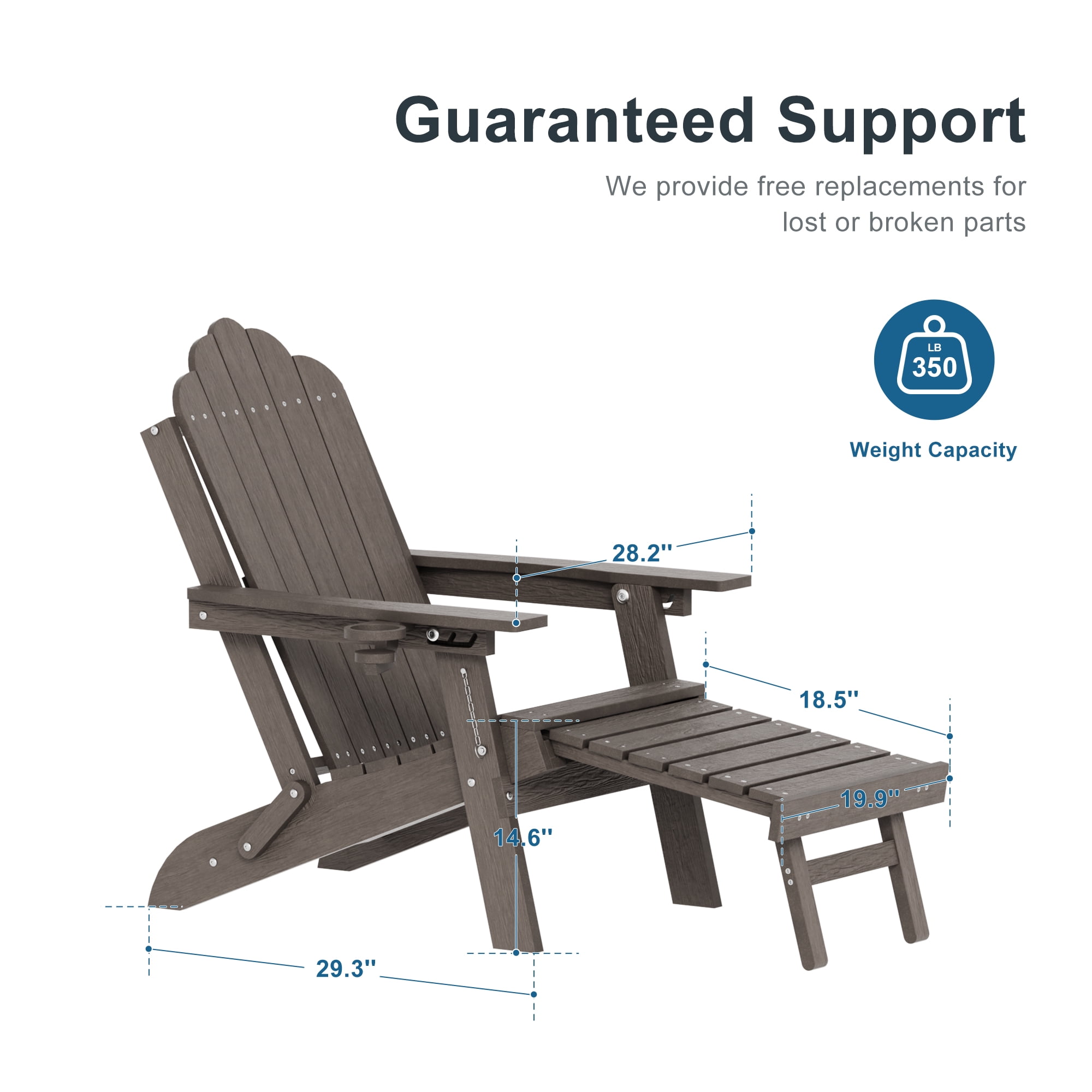 ACEGOSES Foldable Outdoor Adirondack Chairs Set of 2 with Cup Holder, 3-Position Adjustable HDPE Plastic for Patio, Fire Pit, Deck, Brown