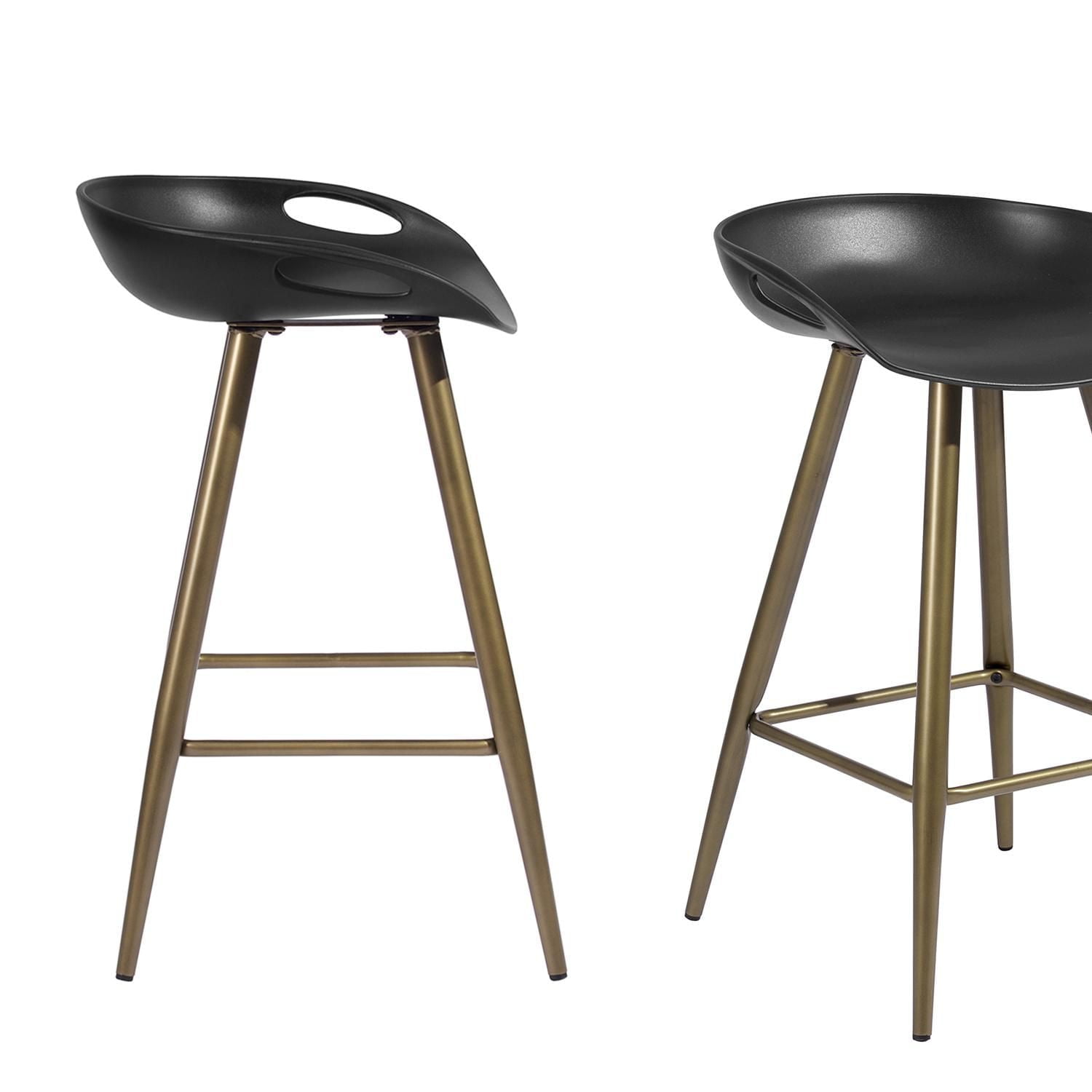 Modern Bar Stools Set of 2, Counter Height Bar Stools with Gold Legs and Footrest, Armless Bar Chairs Dining Chairs for Home Office Kitchen Island, Black