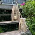 thumbnail image 4 of Key West Bamboo Hurricane Lanterns, Set of 2, White Metal Frame, Loop Handle, Floating Insert, 17.25, and 12.25 inches, Modern Tropical Design, 4 of 9