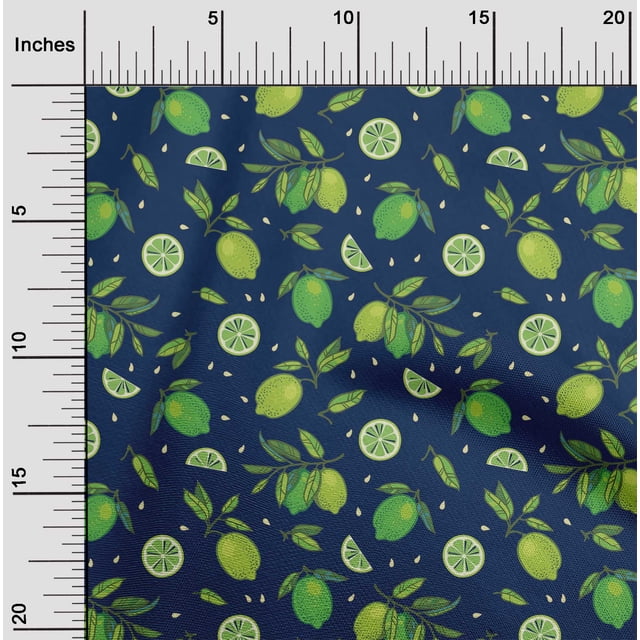 oneOone Polyester Lycra Navy Blue Fabric Lemon Vegetable Craft Projects Decor Fabric Printed By The Yard 56 Inch Wide