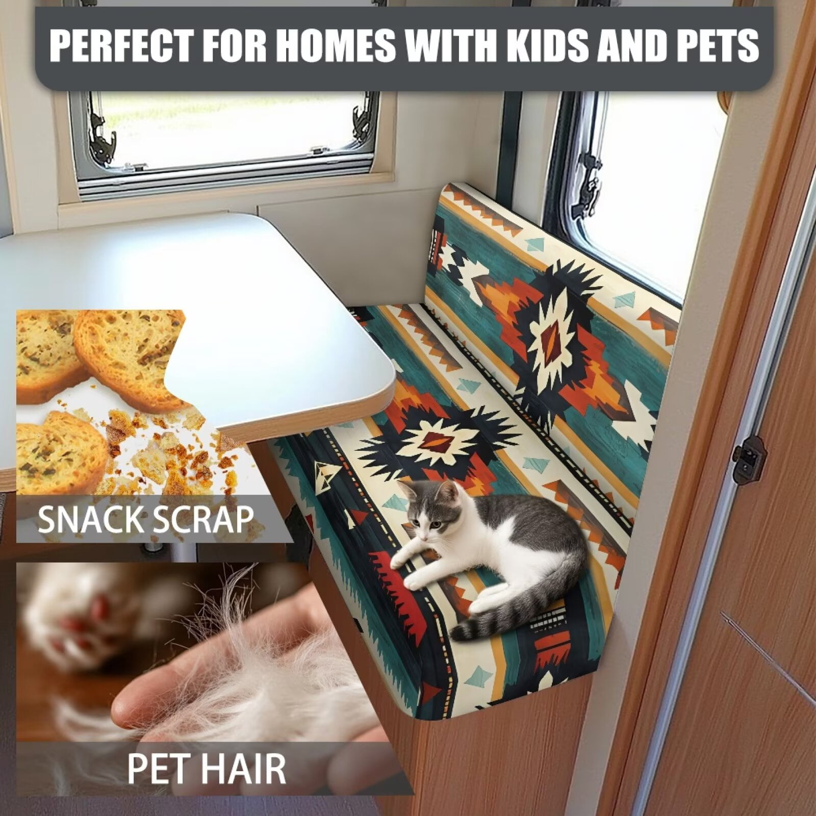 Pzuqiu RV Dinette Cushion Covers Aztec Print Camper Cushion Slipcovers Washable Comfortable Stretch Fabric for RV Camper Car Bench Seats