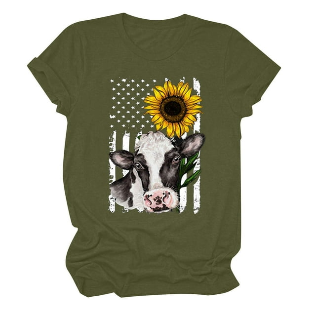 Tops de Mujer Camisas Casuales Blusas Moda Impreso Cuello Redondo Manga Corta Suelto Odeerbi ODB152856