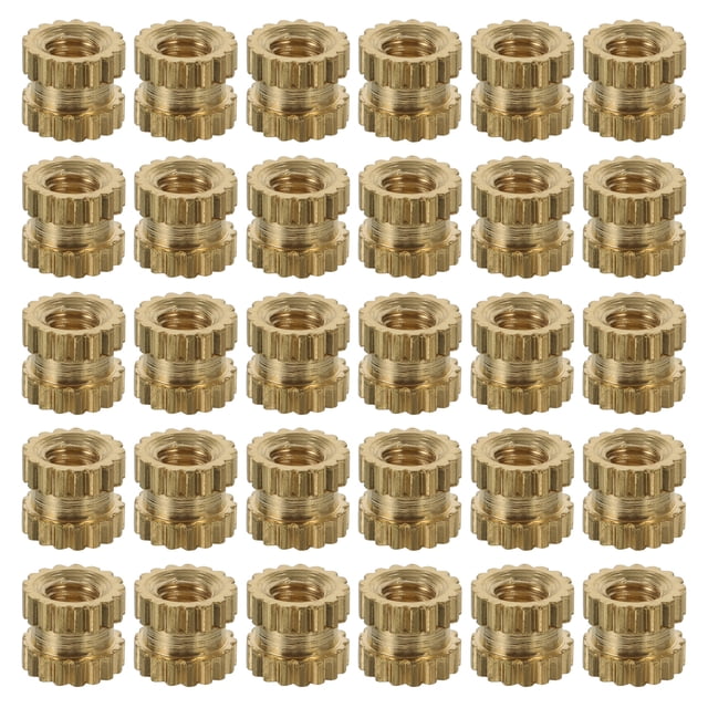 Miangastore 100Pcs Press In Nuts Golden Brass Knurled Nuts for Plastic Table Arrangement and Diy Projects