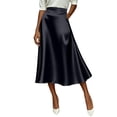 thumbnail image 2 of Nmnitkp Skirts for Women High Waist Satin A-Line Midi Skirt, Elegant Solid Silk-Like Flowy Skirt with Pockets, for Work, Wedding Guest & Daily WearBlack,XXL, 2 of 9