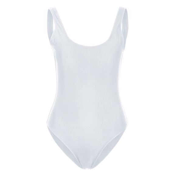 CHENge White One Piece Bathing Suit for Women Tummy Control Swimsuit Scoop Neck Square Back Monokini Swimwear
