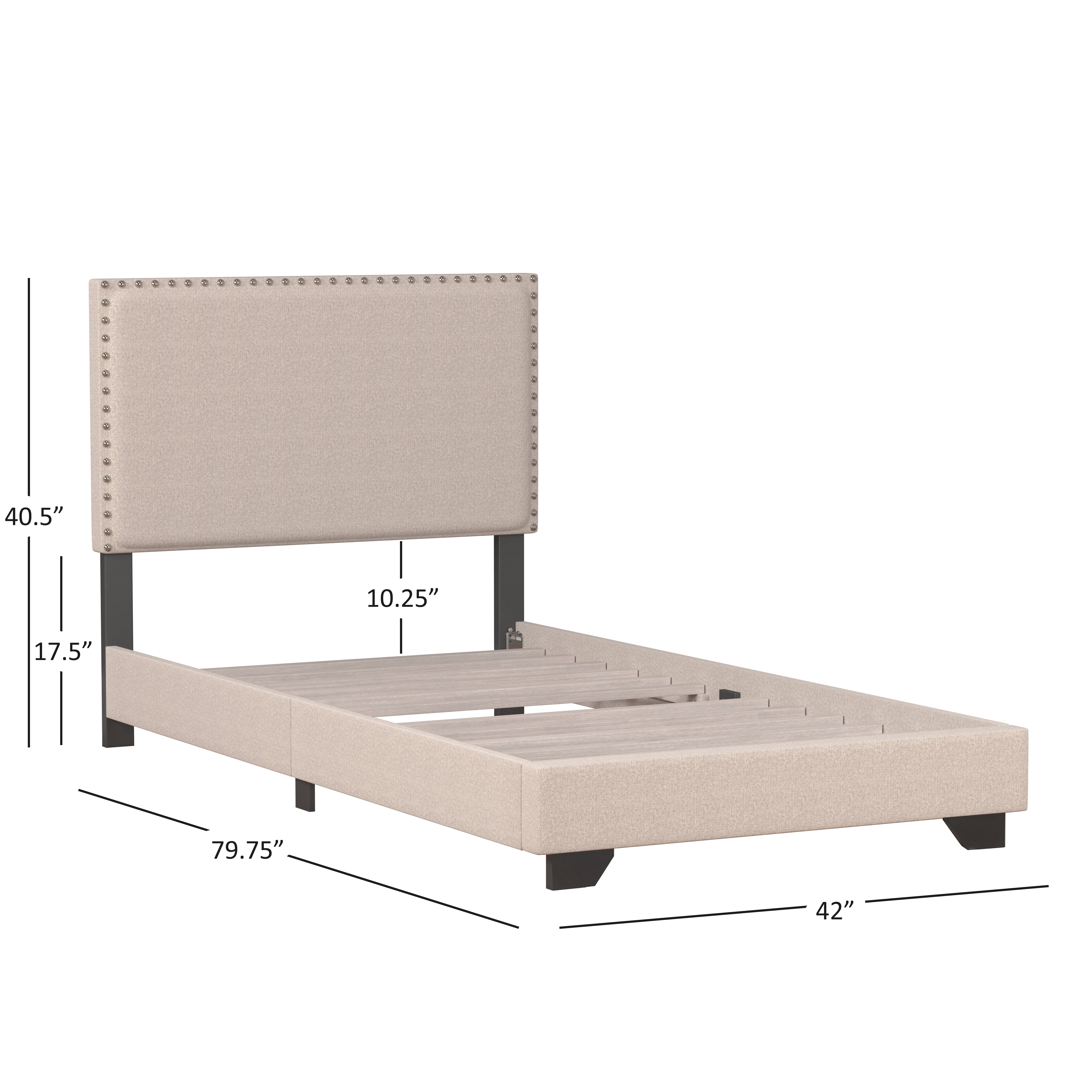 Skylar Nailhead Trim Upholstered Twin Platform Bed, Beige