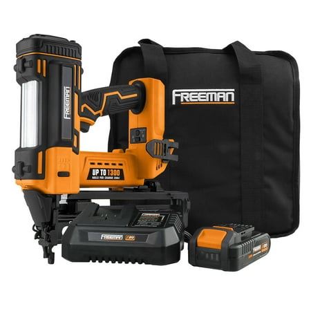 Freeman PE20VFN64 20 Volt Cordless 16-Gauge 2-1/2  Straight Finish Nailer Kit with Lithium Ion Battery  Charger  Bag  and Nails (200 Count) – 1300 Shots per Charge