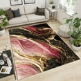 thumbnail image 2 of Pink Rose Gold Marble Area Rug, Luxurious Black Gold Texture Indoor Non-Slip Kids Rugs, Machine Washable Breathable Durable Carpet For Front Entrance Floor Decor, 2 of 7