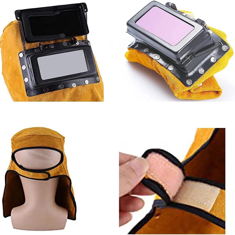 1Pc Welding Mask Solar Auto Darkening Filter Lens Welder Cow Leather Welding Helmet Mask Hood Cap For Welding Protection