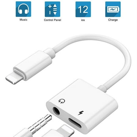 IPhone Headphones Adapter, Lightning to 3.5 mm Headphones Jack Dongle Cable Adapter Charge + AUX Audio Adapter, 2 in 1 Converter for iPhone 12/11/X/Xr/Xs/8/8Plus/7/7 Plus