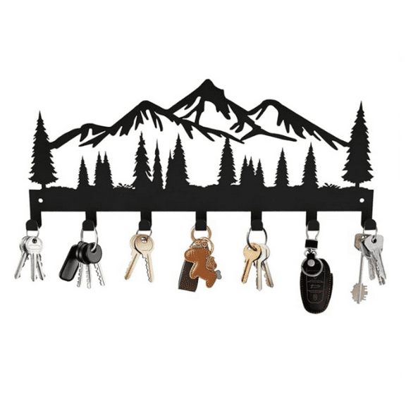 Holder for Wall | Metal Key Holder Hooks Organizer Rack | Metal Key Organizer Wall Drative with 7 Hooks for Entryway, Front Door, Hallway, Kitchen, Office (12 Inches, Mountain)