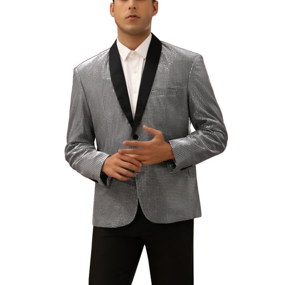 BLAZERS BRILLANTES INSPIRADORES PARA HOMBRES CON SOLAPA DE CHAQUETA PARA BODA, PROM Y DEPORTIVOS 2XL PLATA