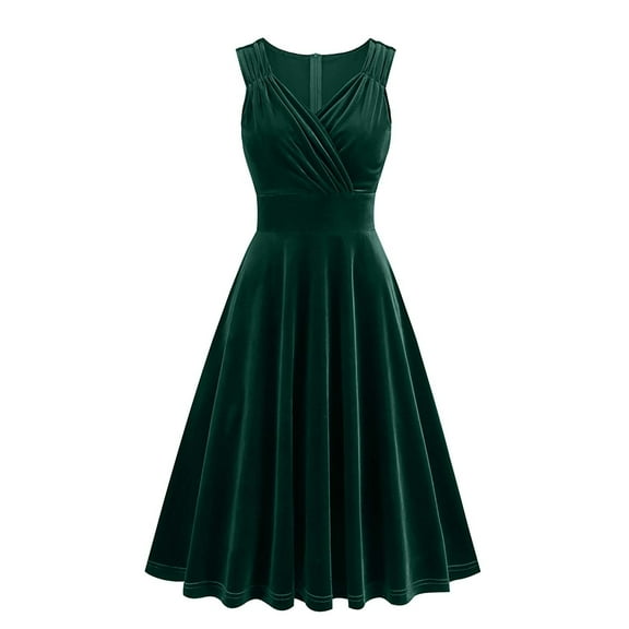 OGLCCG Women's 1950s Vintage Dresses Sleeveless V Neck Cocktail Party Dresses Velvet Prom Wedding Swing Dress