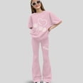 thumbnail image 2 of Girls Fall Outfits for School Girls Clothes Cute Print Short Sleeve Print Tops Flared Pants Set Tween Girl Outfits Size 7-14, 2 of 4