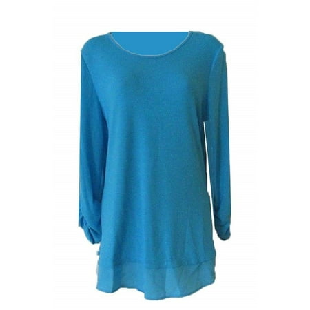 Element Top - Grace Elements Womens Size Large 3/4 Sleeve Top, Aqua Lagoon