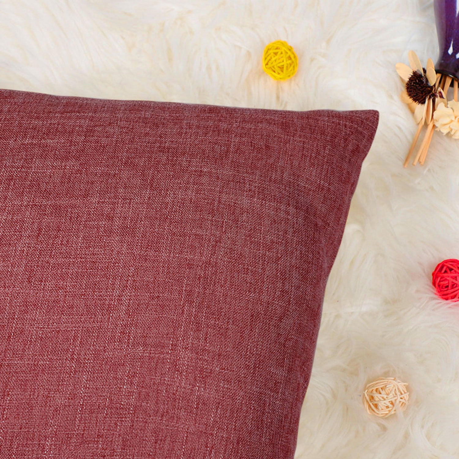 Unique Bargains 2 Pack Cotton Linen Throw Pillow Covers 18" x 18" Red