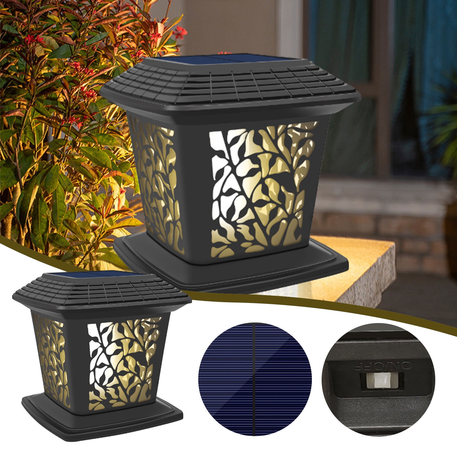 HOARBOEG Solar Post Lights Outdoor Fence Cap Light for Posts Patio Garden Decoration White Lighting Black，Lighting Solar Outdoor Post Cap Lights Light for Fence Solar Lights for Outside A