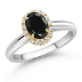 thumbnail image 2 of Gem Stone King 10K White and Yellow Gold Black Sapphire and White Lab Grown Diamond Halo Engagement Ring for Women (1.23 Cttw, Gemstone September Birthstone, Oval 7X5MM), 2 of 4