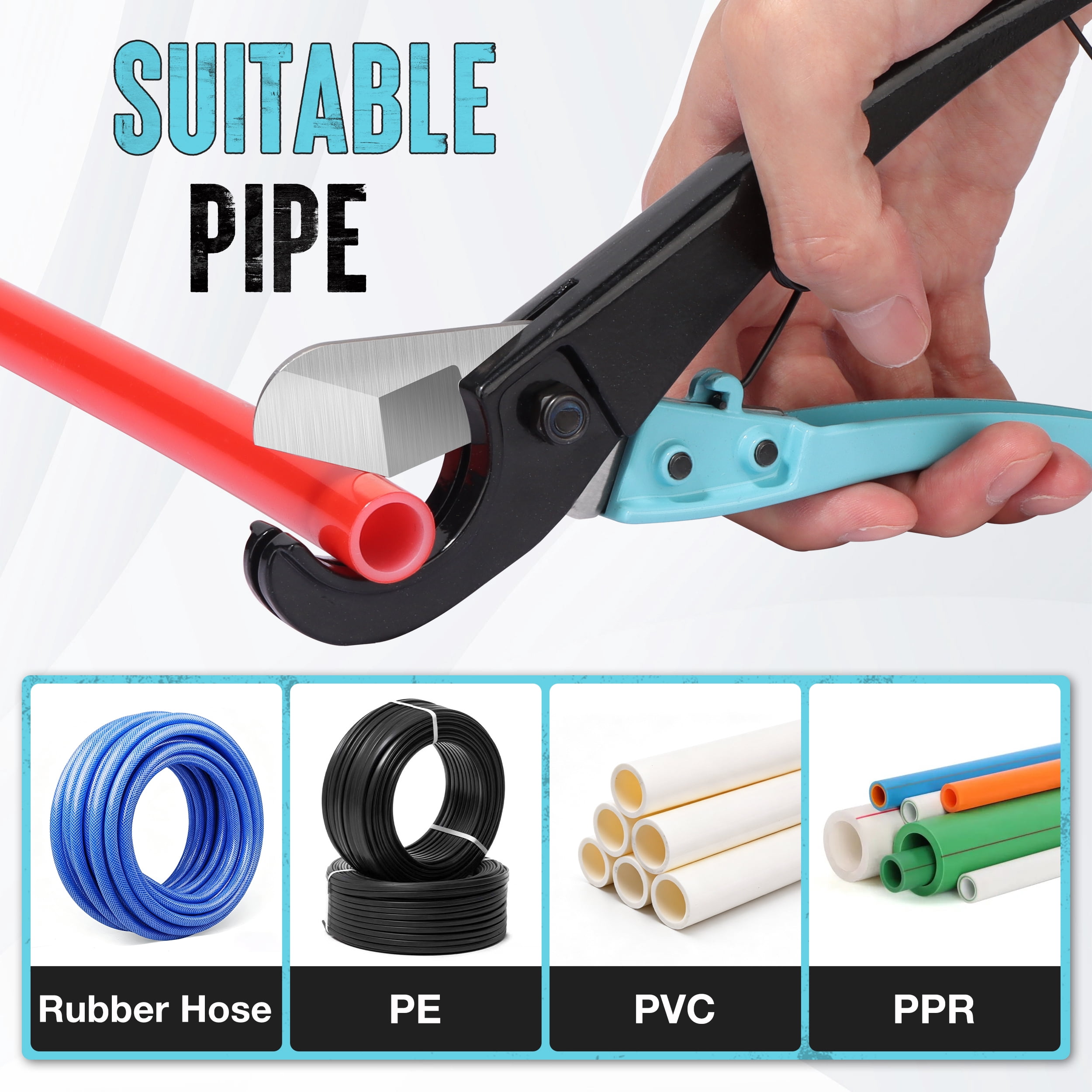 SHALL 2 IN 1 Ratchet Pex Crimping Tool, Cinch & Remove Pex Crimp Tool Kit for 3/8" to 1", Pex Crimper with Pipe Cutter and Stainless Steel Clamps Including 1/2" 20PCS , 3/4" 10PCS with Storage Bag