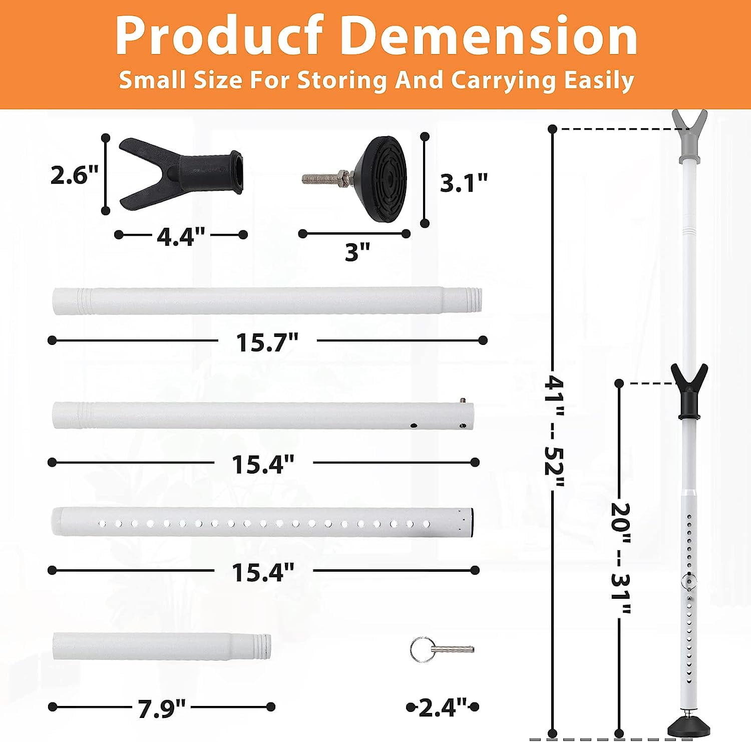IHOMEPARK White Patio Sliding Door Security Bar for Home Apartment, 19 to 52 Inch Adjustable, 2 in 1 Door Stoppers Barricade Security Bar (2 Packs)