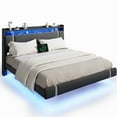 thumbnail image 5 of IDEALSOUL King Size Floating Bed Frame with Upholstered Storage Headboard, Metal Platform Bed with Charging Station & LED,No Box Spring Needed,Easy to Assemble (King,Black), 5 of 14