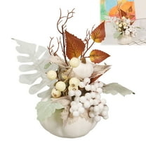 Mozhitti Thanksgiving Pumpkin Floral Arrangement – Fall Table Centerpiece With Berries Leaves And White Pumpkin Decor