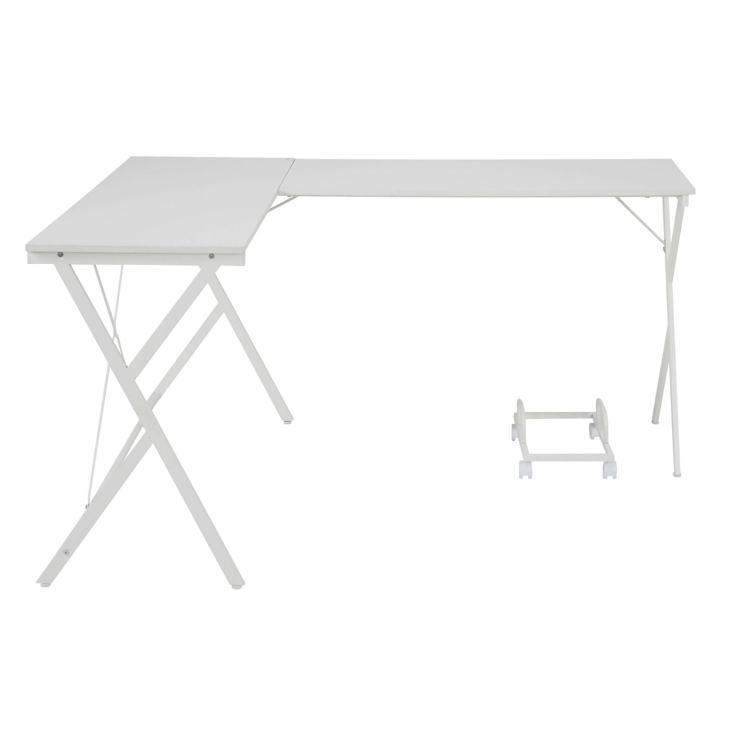 L-Shaped Computer Desk with CPU Holder, Two Spacious Desktop Surfaces, X-Shape Metal Frame Base, Wood and Metal, 62.5 in, for Home Office and Small Rooms