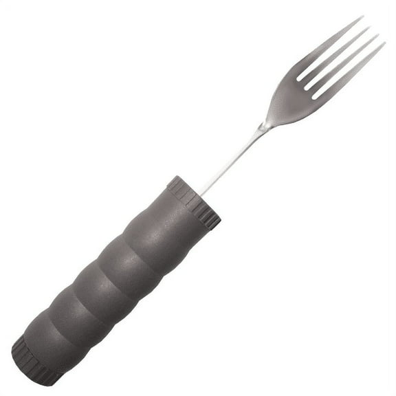Rehabilitation Advantage Mirror Polished Stainless Steel Tableware Forks with Gray Plastic Handle