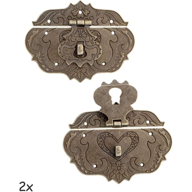 Juego de 2 cierres CHAO de bronce antiguo para muebles 95 x 73 mm con tornillos