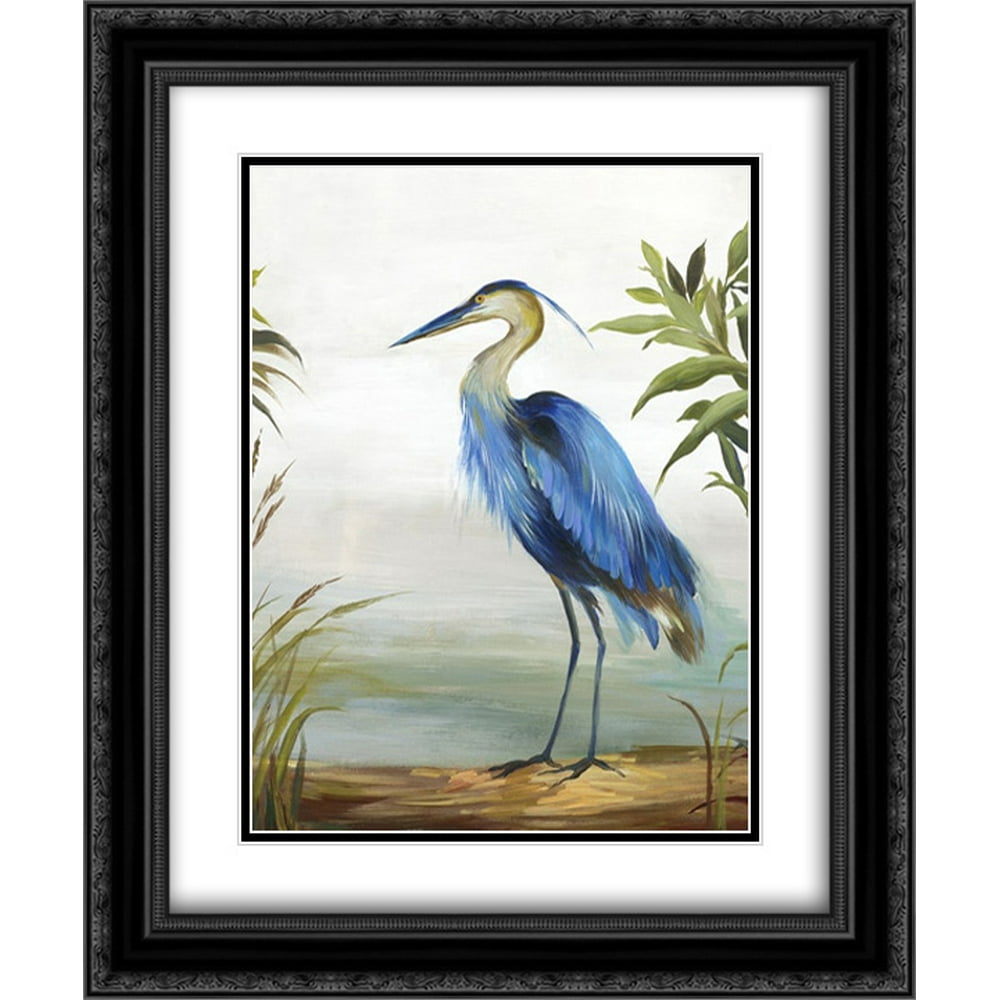 Blue Heron 2x Matted 20x24 Black Ornate Framed Art Print by Wilson