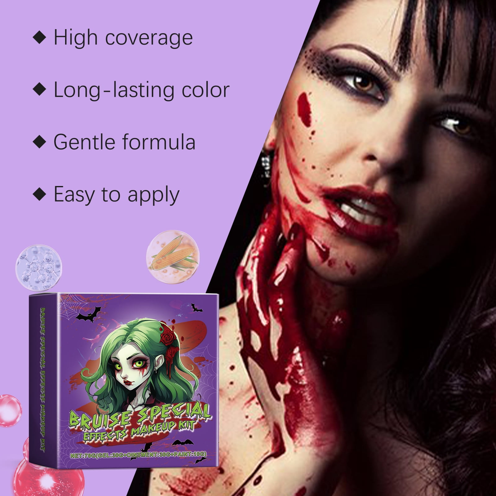 Alvantor Halloween SFX Makeup Kit with Fake Blood Gel & Sponges for Cosplay Party