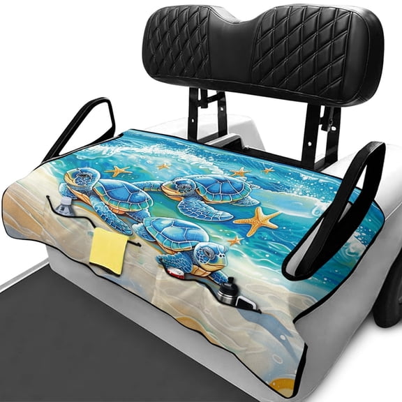 XYZCANDO Sea Turtle Beach Print Golf Cart Seat Cover | 4 Storage Pockets | Non-slip Washable Towel Cover For 2-Seat Golf Carts