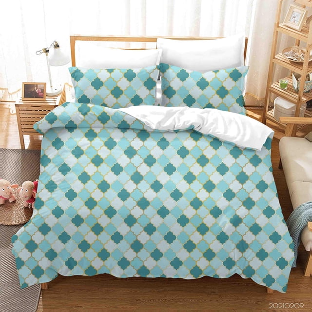 3D Abstract Green Geometric Pattern Quilt Cover Set Bedding Set Duvet Cover