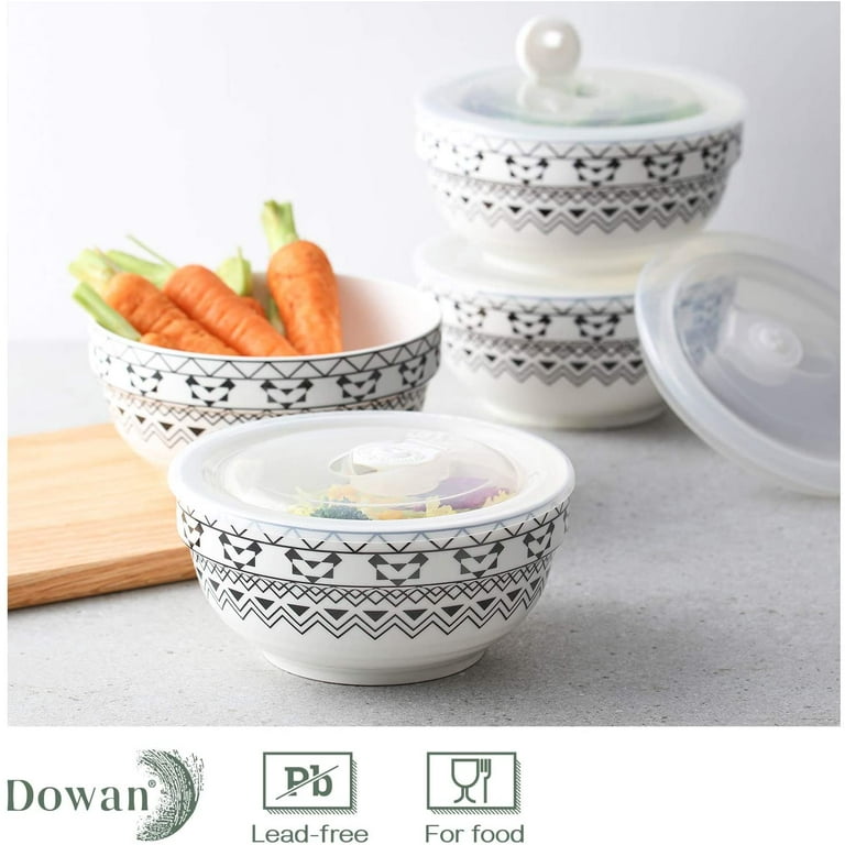 DOWAN Porcelain Bowls Set with Lid, 22 oz Cereal Soup Bowls