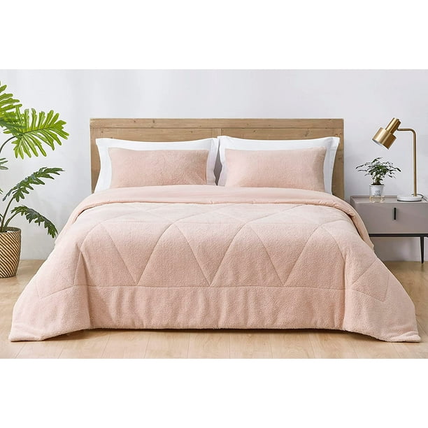 Chezmoi Collection Zane 3Piece Sherpa Comforter Set, Triangle Quilting