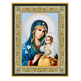 Eternal Bloom of Virgin Mary Gold Foil - Framed Icon - Ornate Wooden Frame With Stand For Standing and Hook For Hanging on Wall 8 1/16"x6 1/4"