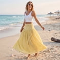 thumbnail image 4 of longantii Womens Maxi Skirts Cotton Linen Flowy Skirt Modern Fit A Line Pleated Outfits Spring Party Clothes Yellow S, 4 of 5