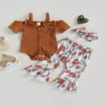 thumbnail image 2 of 3PCS Toddler Girl Short Sleeve Romper Rib Knit Button Bodysuit Flare Pants Clothes, 2 of 6