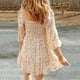 thumbnail image 5 of Vestido boho floral con cuello cuadrado para mujer - Vestido mini evasé con mangas 3/4 fruncidas, informal para primavera/verano, diseño fluido, 5 of 8