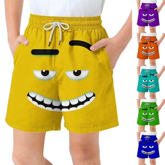 Eltusu Boys Swim Trunks, Beach Funny Elastic Waist Summer Board Shorts with Pockets Yellow Size 6T