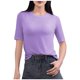 thumbnail image 1 of Tops de Manga Corta de Mujer Casual, Color Sólido Manga 1/2, Camiseta de Cuello Redondo, 1 of 6