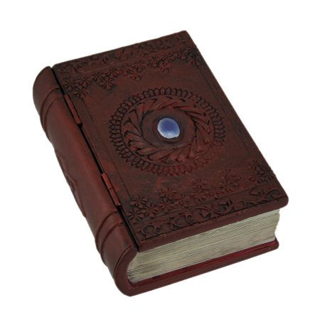 Porcelain Hinged Trinket Jewelry Box - Dark Red Embossed Blue Stone Book Look Trinket Box with Hinged Lid