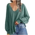 thumbnail image 2 of WXLWZYWL Womens Long Sleeve Sweatshirts Oversized, Tunic Loose Fit V Neck Shirts, Lightweight Casual Basic Tees, 2 of 6