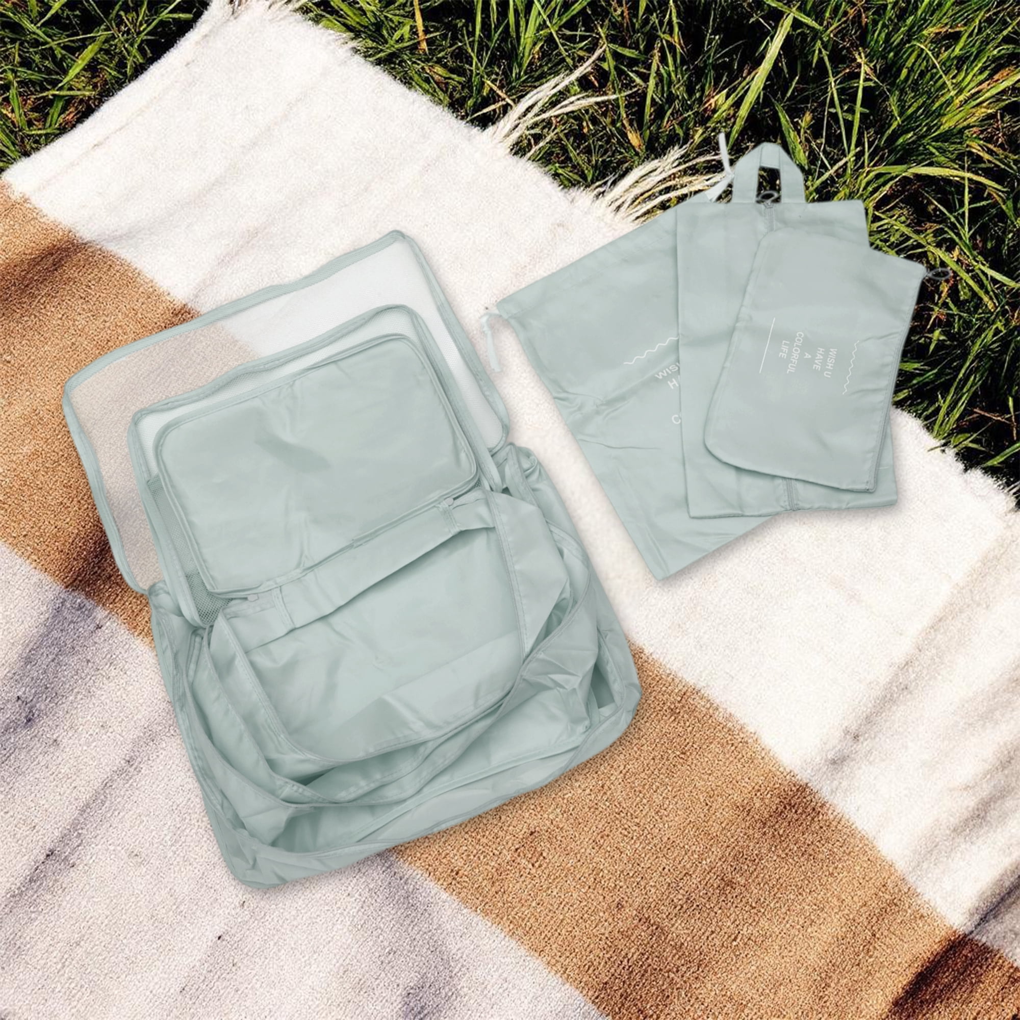 Unique Bargains Durable Portable Packing Cube Set with 7 Different Sized Bags Gray