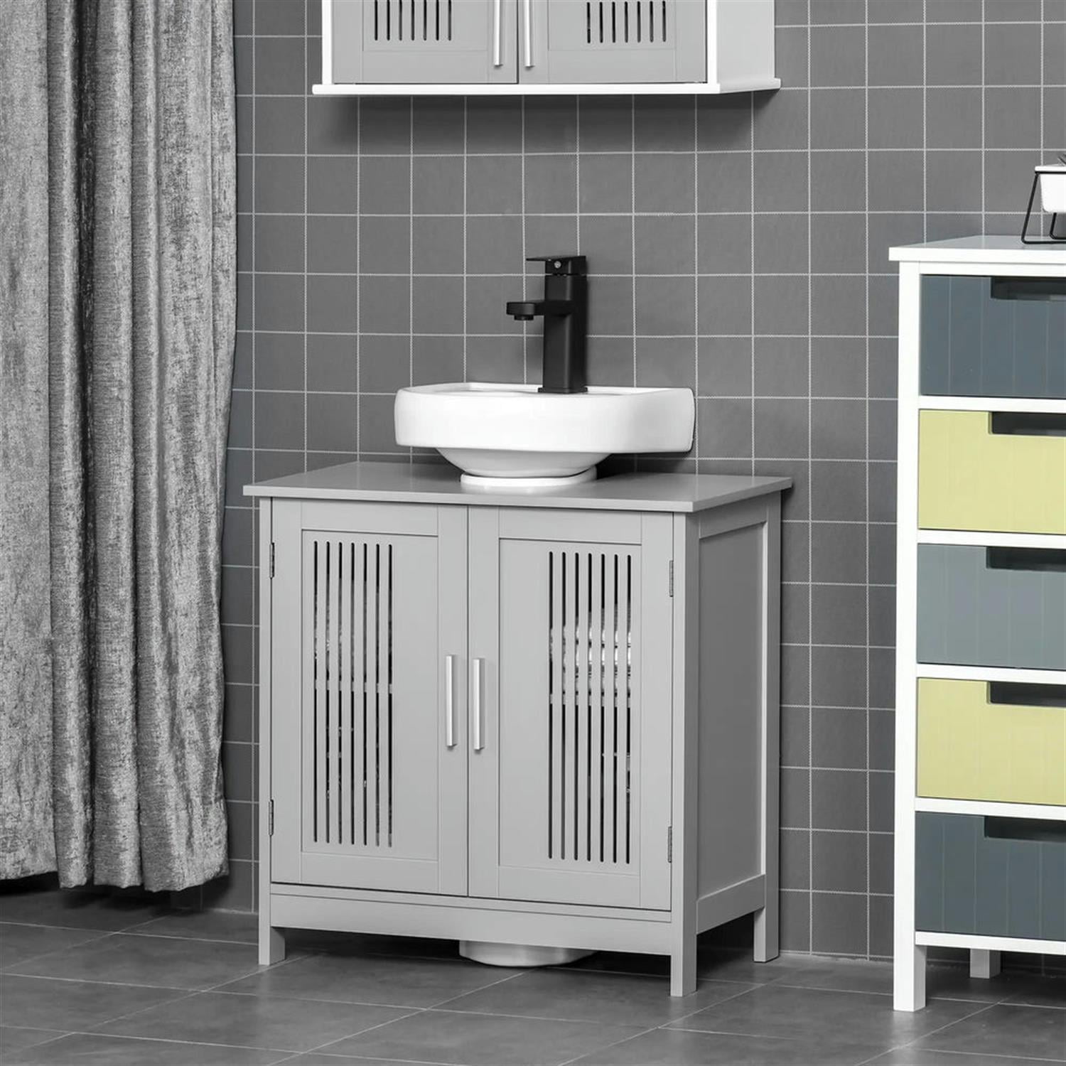 Demi Bonn 23" Bathroom Vanity with U-Shape Cut-Out and Adjustable Shelf, Pedestal Sink 2-Door Cabinet, Under Sink Cabinet, Gray